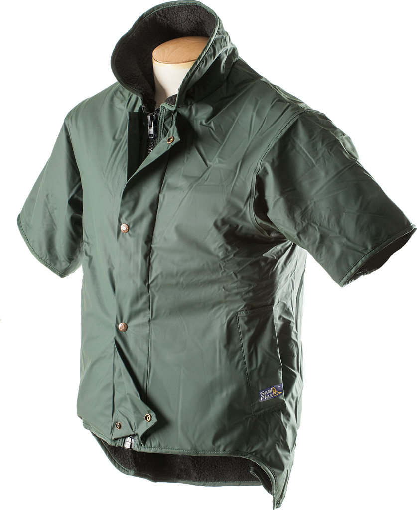 SealFlex Short Sleeve Jacket. Superior wet weather protection. Waterproof and windproof. Outdoor clothes suitable for activities such as construction, farmers or hobbies as hunting, fishing, hiking or camping. Water repellent rain gear. 